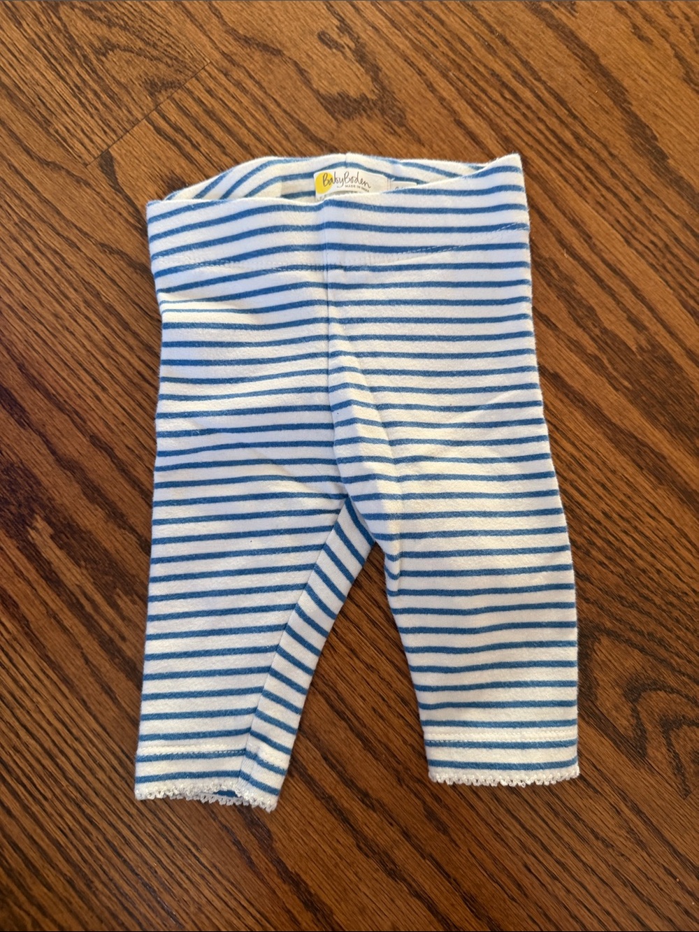 Mini Boden Blue & White Striped Baby Leggings